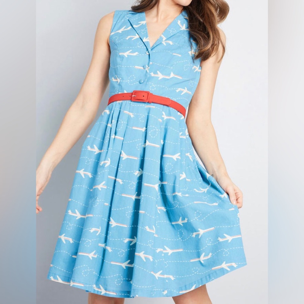 ModCloth Airplane shirt dress belt included